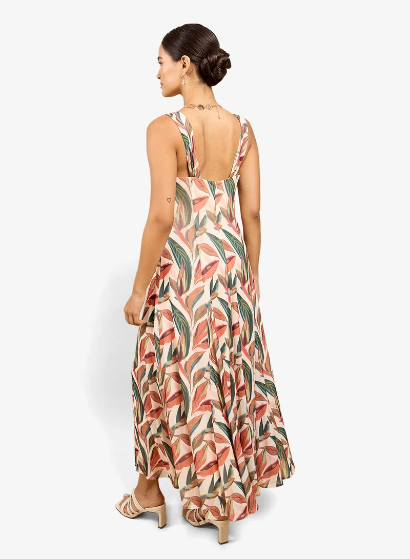 Little Mistress Leaf Print Maxi Dress